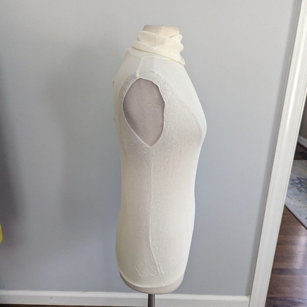 NEW Women's Zara Mesh Sheer Mockneck Cream Top Large - Picture 5 of 7